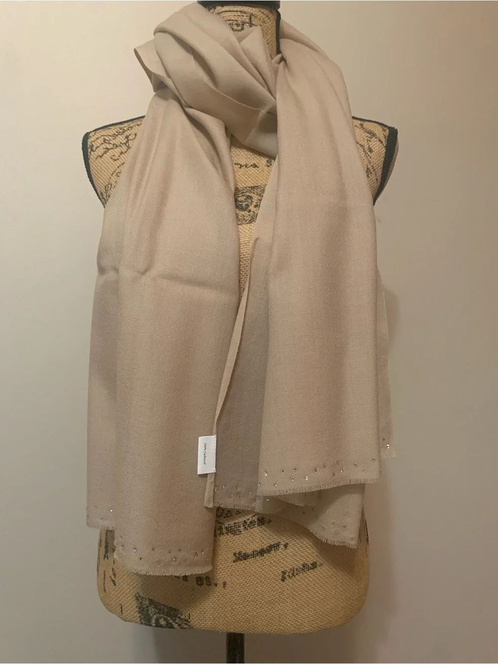 SWAROVSKI 100% Cashwool Vintage tan ladies oversized crystals scarf NIB